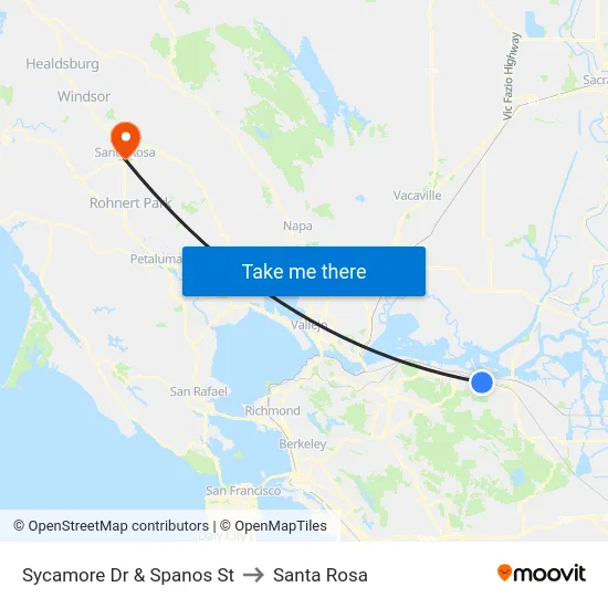 Sycamore Dr & Spanos St to Santa Rosa map