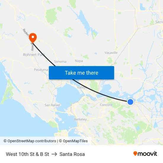 West 10th St & B St to Santa Rosa map