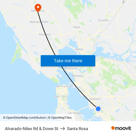 Alvarado-Niles Rd & Dowe St to Santa Rosa map