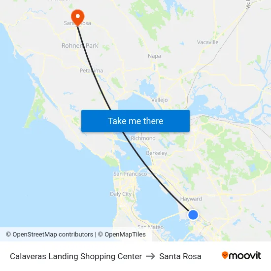 Calaveras Landing Shopping Center to Santa Rosa map