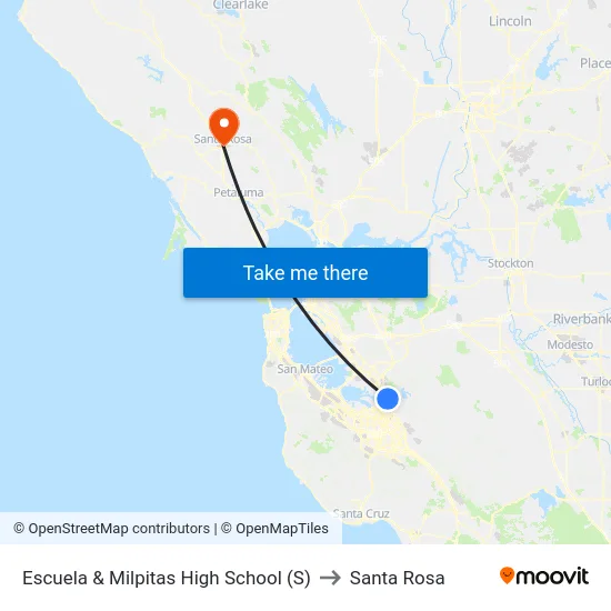 Escuela & Milpitas High School (S) to Santa Rosa map