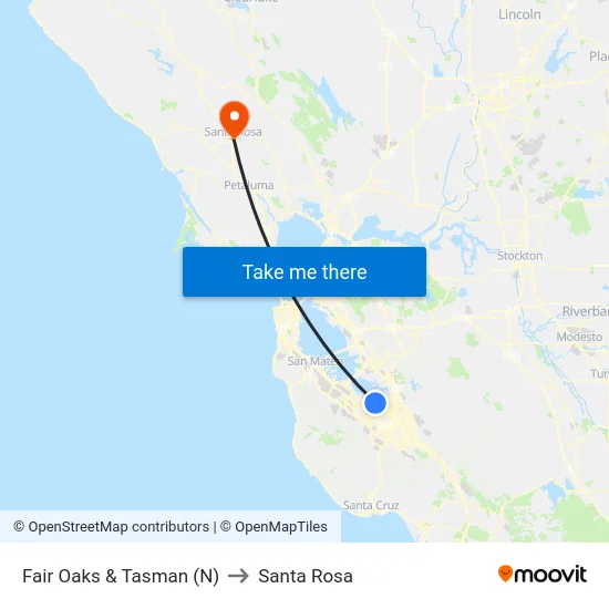 Fair Oaks & Tasman (N) to Santa Rosa map