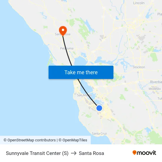 Sunnyvale Transit Center (S) to Santa Rosa map