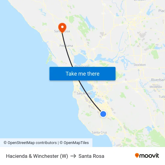 Hacienda & Winchester (W) to Santa Rosa map