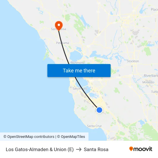 Los Gatos-Almaden & Union (E) to Santa Rosa map
