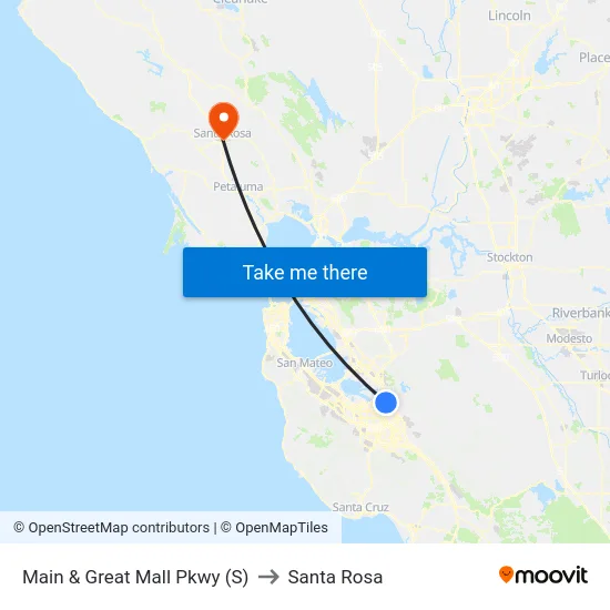 Main & Great Mall Pkwy (S) to Santa Rosa map