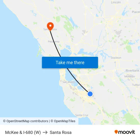 McKee & I-680 (W) to Santa Rosa map