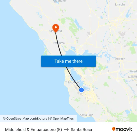 Middlefield & Embarcadero (E) to Santa Rosa map