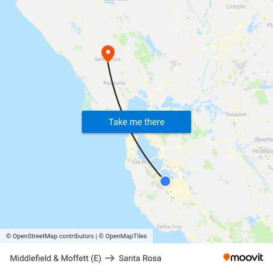 Middlefield & Moffett (E) to Santa Rosa map
