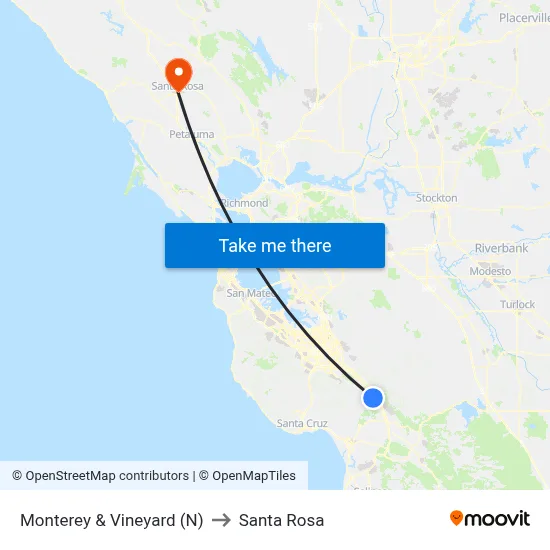 Monterey & Vineyard (N) to Santa Rosa map