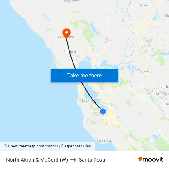 North Akron & McCord (W) to Santa Rosa map
