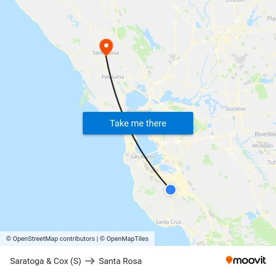 Saratoga & Cox (S) to Santa Rosa map