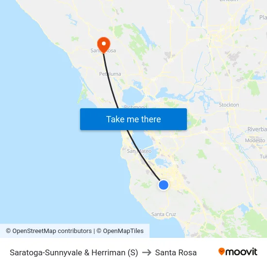 Saratoga-Sunnyvale & Herriman (S) to Santa Rosa map