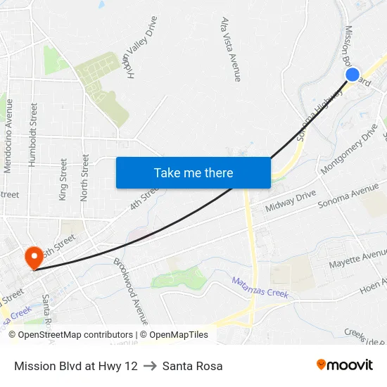 Mission Blvd at Hwy 12 to Santa Rosa map