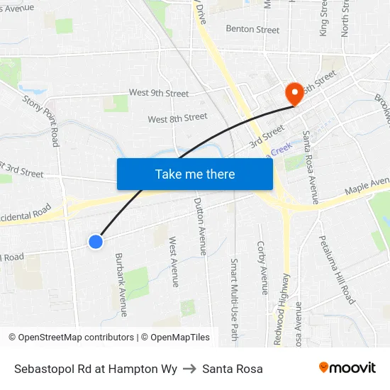 Sebastopol Rd at Hampton Wy to Santa Rosa map