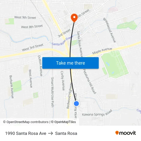 1990 Santa Rosa Ave to Santa Rosa map