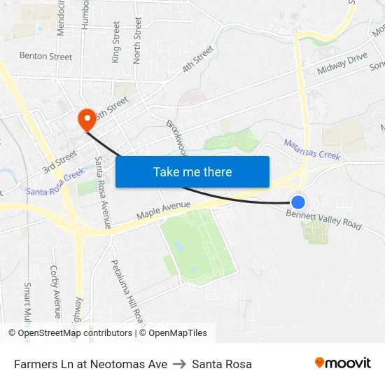 Farmers Ln at Neotomas Ave to Santa Rosa map