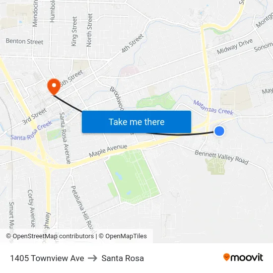 1405 Townview Ave to Santa Rosa map