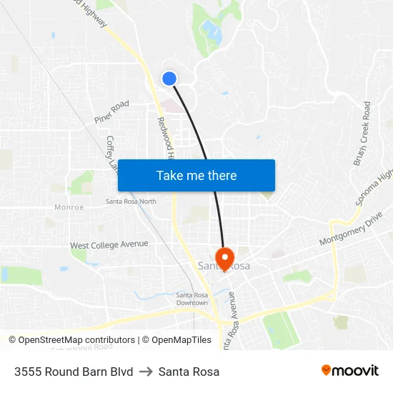3555 Round Barn Blvd to Santa Rosa map