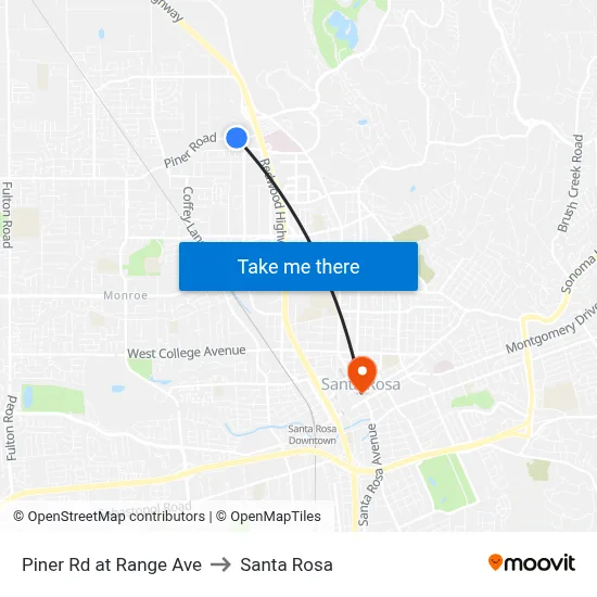 Piner Rd at Range Ave to Santa Rosa map