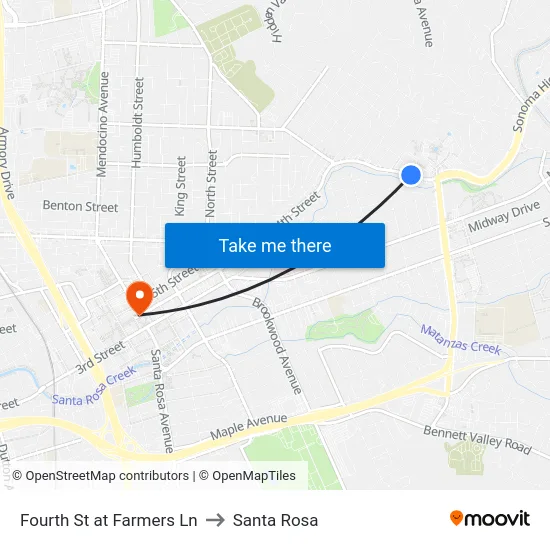 Fourth St at Farmers Ln to Santa Rosa map