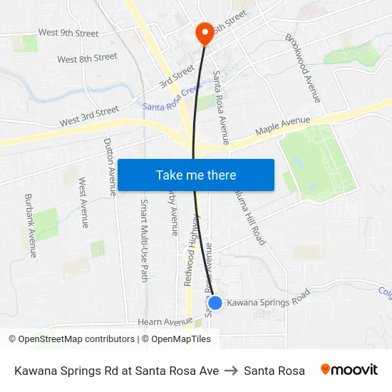 Kawana Springs Rd at Santa Rosa Ave to Santa Rosa map