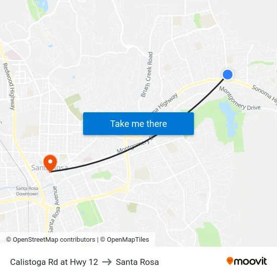 Calistoga Rd at Hwy 12 to Santa Rosa map