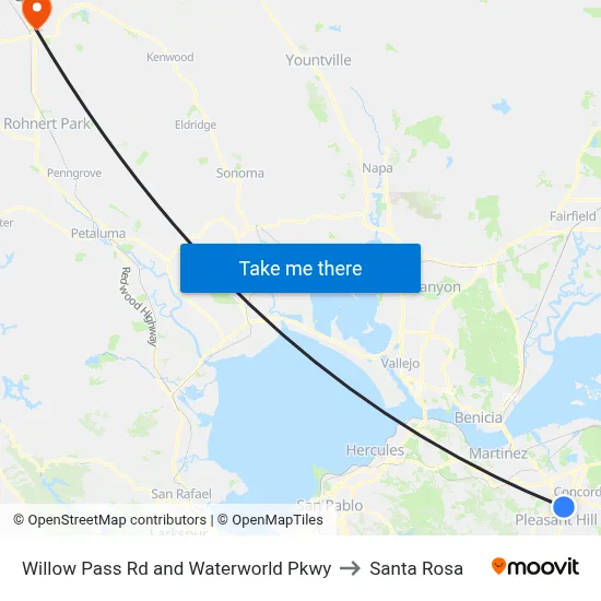 Willow Pass Rd and Waterworld Pkwy to Santa Rosa map