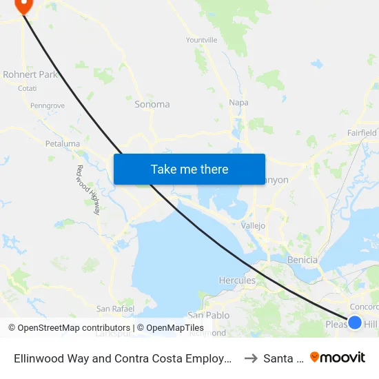 Ellinwood Way and Contra Costa Employment Human Services to Santa Rosa map