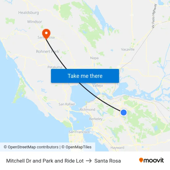 Mitchell Dr and Park and Ride Lot to Santa Rosa map