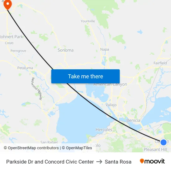 Parkside Dr and Concord Civic Center to Santa Rosa map