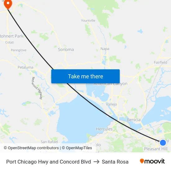 Port Chicago Hwy and Concord Blvd to Santa Rosa map