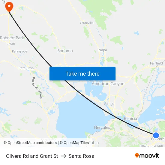 Olivera Rd and Grant St to Santa Rosa map