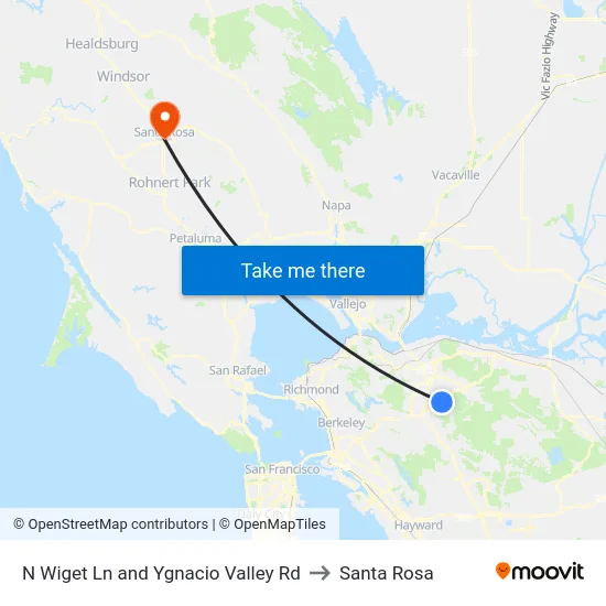 N Wiget Ln and Ygnacio Valley Rd to Santa Rosa map