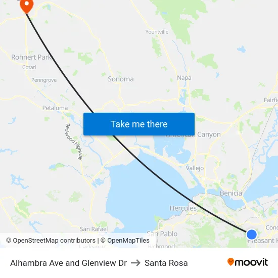 Alhambra Ave and Glenview Dr to Santa Rosa map
