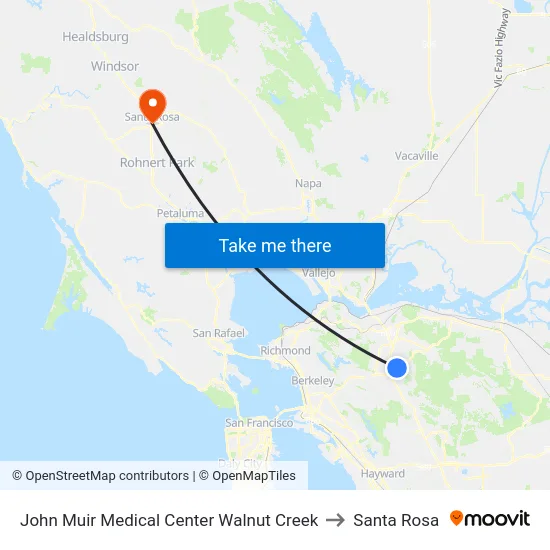 John Muir Medical Center Walnut Creek to Santa Rosa map