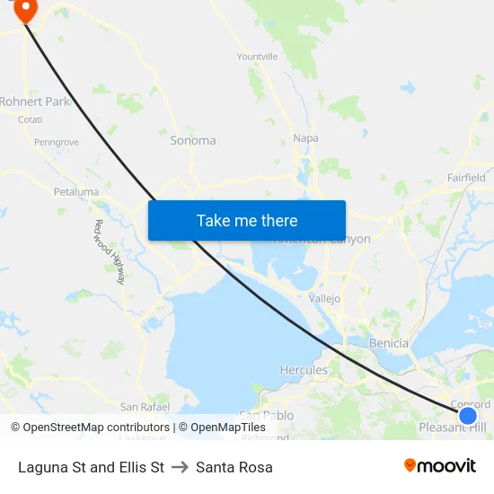 Laguna St and Ellis St to Santa Rosa map