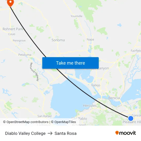 Diablo Valley College to Santa Rosa map