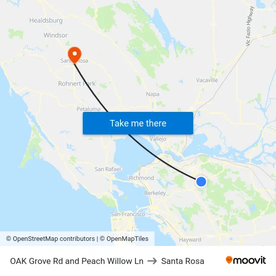 OAK Grove Rd and Peach Willow Ln to Santa Rosa map