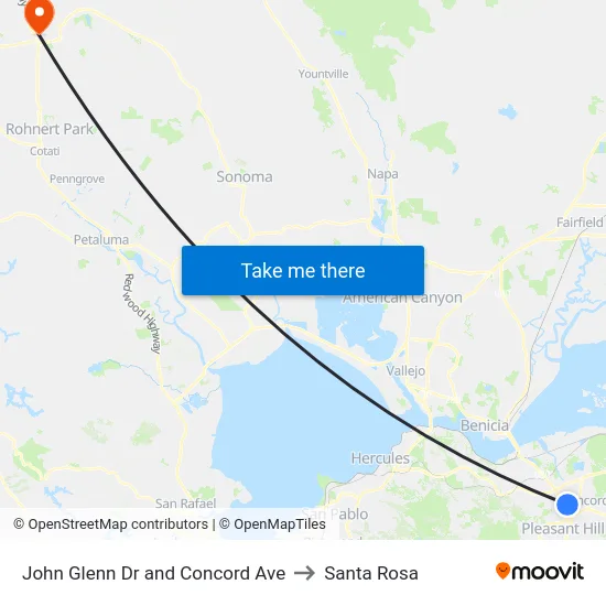 John Glenn Dr and Concord Ave to Santa Rosa map