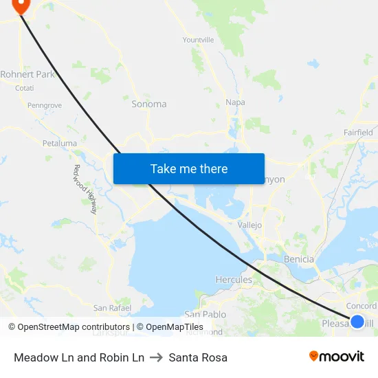 Meadow Ln and Robin Ln to Santa Rosa map