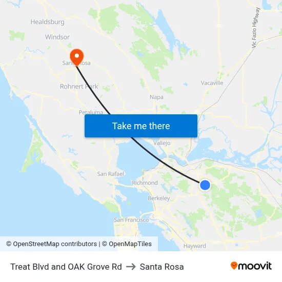 Treat Blvd and OAK Grove Rd to Santa Rosa map