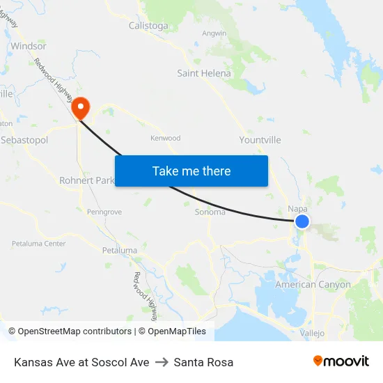 Kansas Ave at Soscol Ave to Santa Rosa map