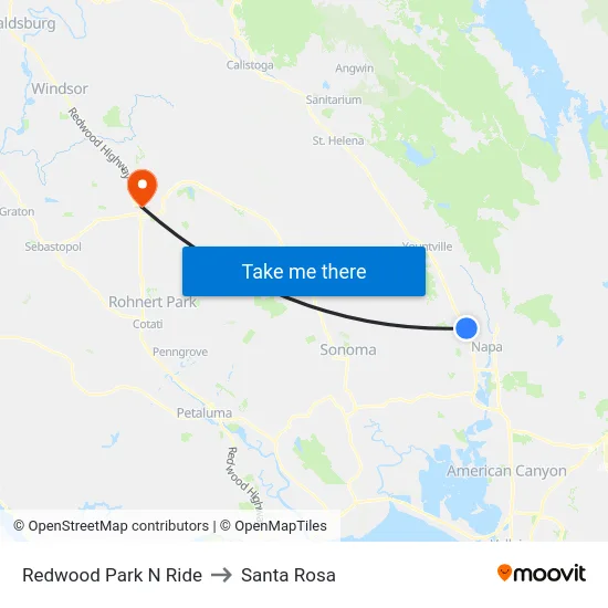 Redwood Park N Ride to Santa Rosa map