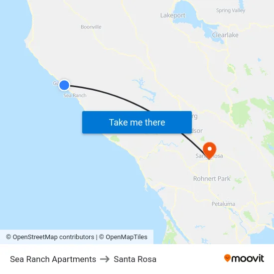 Sea Ranch Apartments to Santa Rosa map