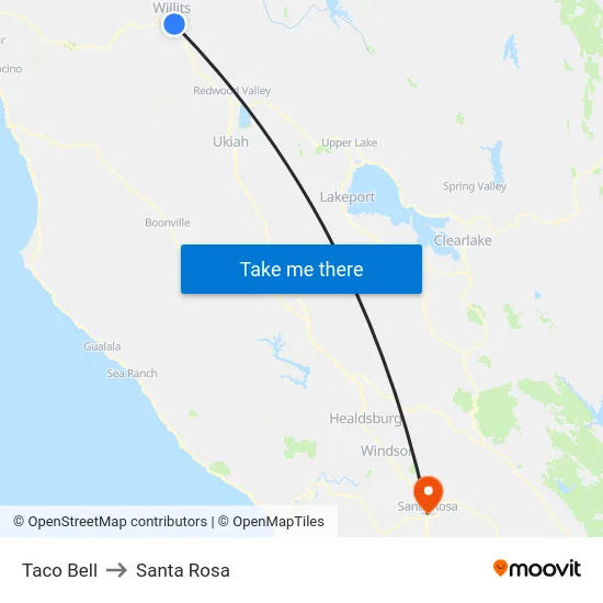 Taco Bell to Santa Rosa map