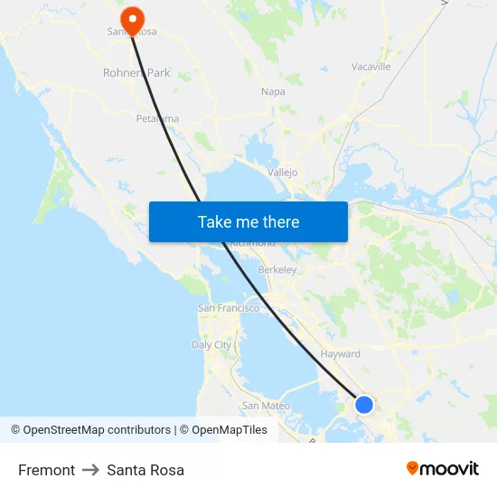 Fremont to Santa Rosa map