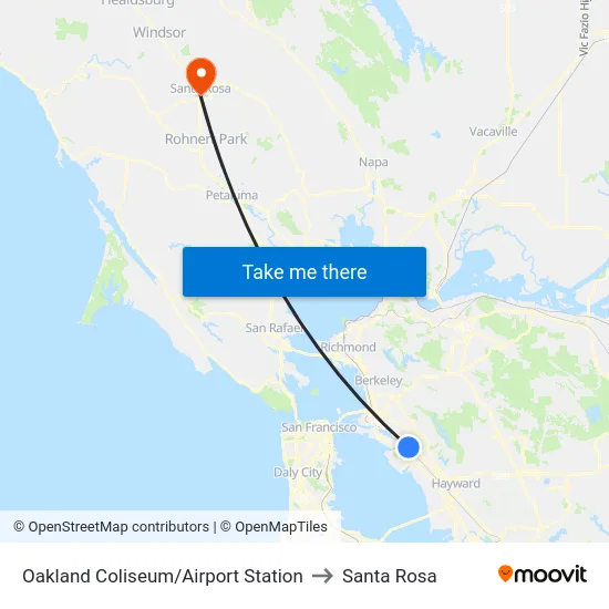 Oakland Coliseum/Airport Station to Santa Rosa map