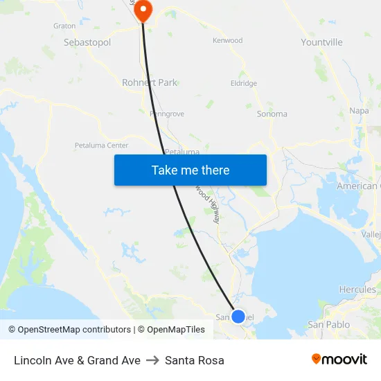 Lincoln Ave & Grand Ave to Santa Rosa map