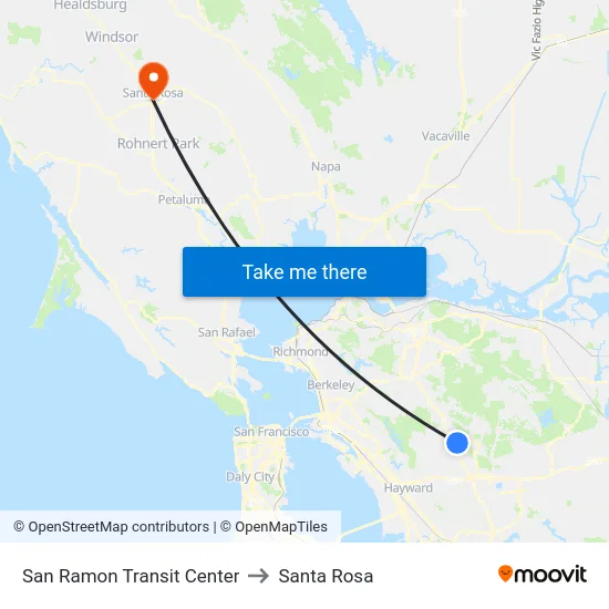 San Ramon Transit Center to Santa Rosa map